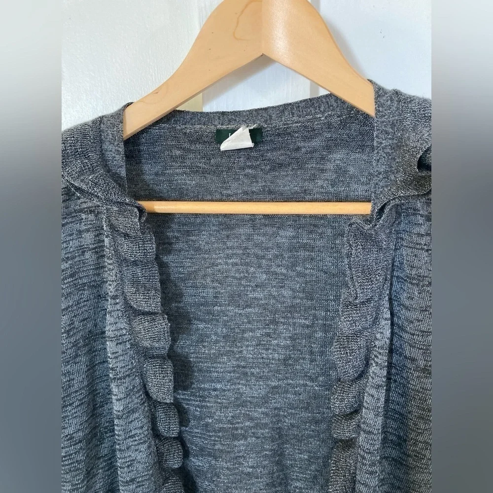 J crew gray ruffle cardigan poly/nylon/alpaca/merino wool blend Small